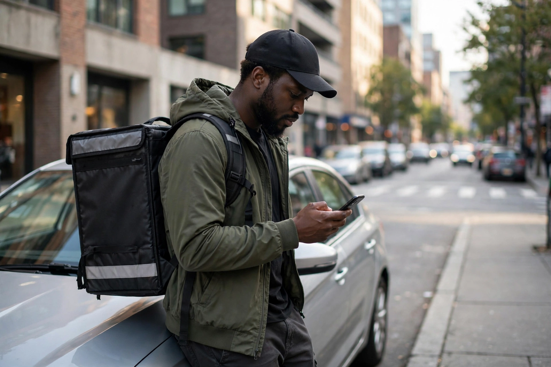 Black delivery driver checking phone — the 6 worst side gigs ranked by real pay